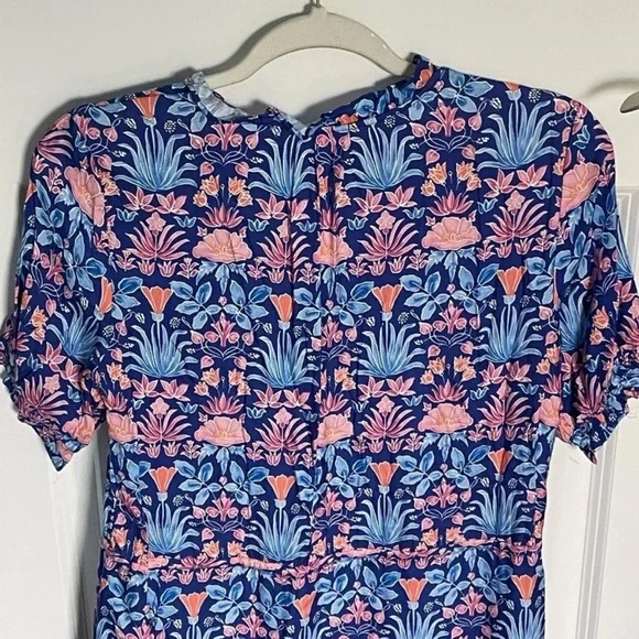 J. MCLAUGHLIN  Blue Multi Floral Chessie Silk Blend Tiered Midi Dress Size S - Picture 7 of 14